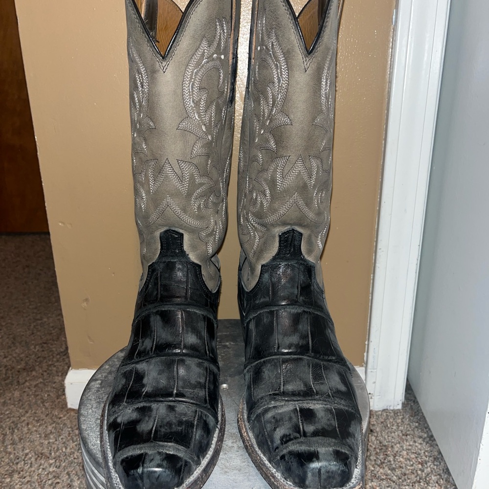 Lucchese Black and Gray Cowboy Boots